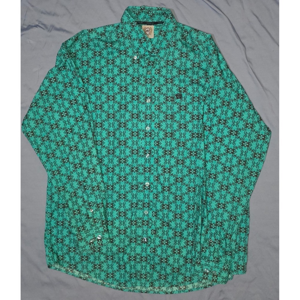 Cinch Shirt Mens Medium Green Plaid Long Sleeve‎ Button Western Rodeo